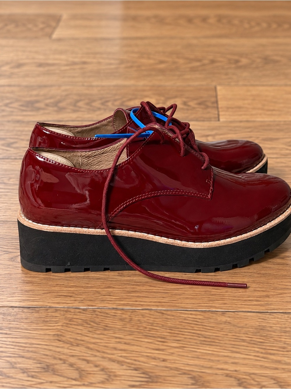 Eileen Fisher Bordeaux Patent Platform Oxford Loafers Size 5 NWOT burgundy - Picture 6 of 9